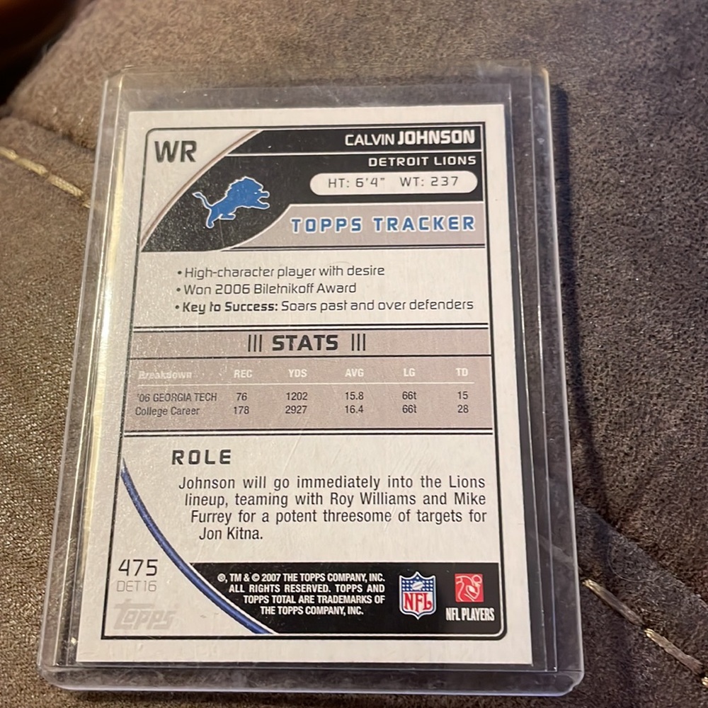 Calvin Johnson Rookie Card(Blue) - Picture 2 of 2